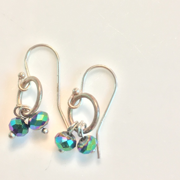ARTISAN Faceted Vintage Peacock glass bead Doublet Sterling silver Earrings - Picture 5 of 7